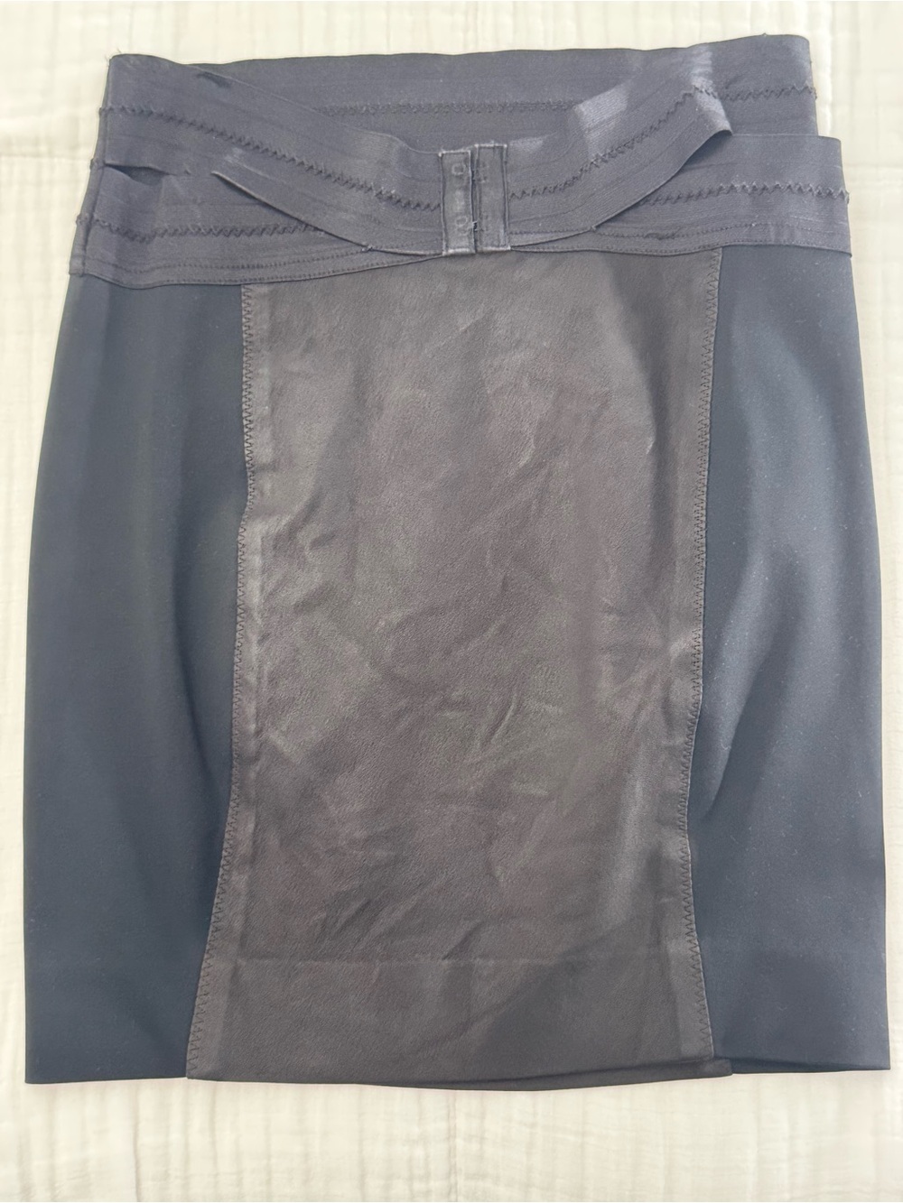 Elizabeth and James Black Panel Pencil Skirt with Faux-Leather Center
